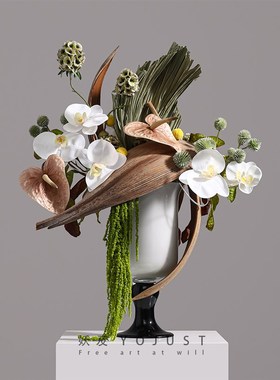 妖及现代轻奢几何琉璃大理石艺术花艺餐厅客厅玄关家居样板间摆件