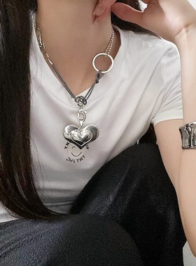 小众设计爱心叠戴项链女2024新款个性轻奢锁骨链脖颈链