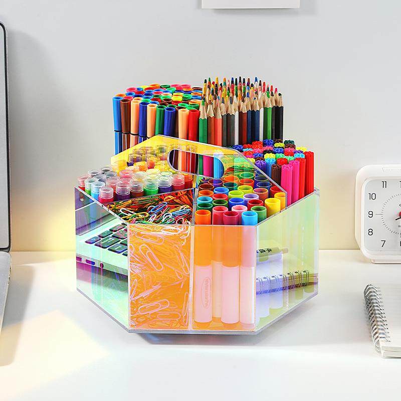 桌面旋转笔筒收纳盒办公室书桌文具置物架桌上透明亚克力分格笔桶,淘宝优惠券,粉丝福利购,淘宝优惠卷