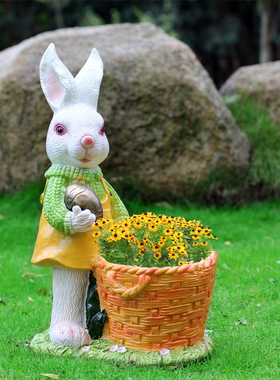 极速玻璃b钢卡通兔子动物花盆摆件户外花园林景观雕塑小区庭院商