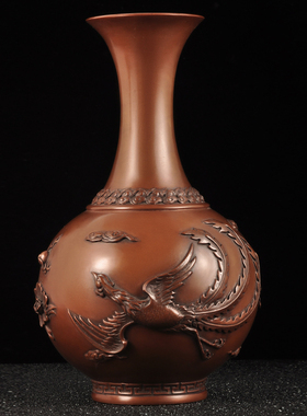 极速紫铜龙凤花瓶k摆件家居客厅电视柜博古架装饰品乔迁新居商务