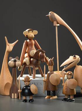 极速北欧木质可爱小动物模型摆件实木手工艺品书房装饰.摆设酒柜