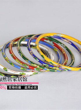 新品景泰蓝老货正宗北京掐丝珐琅套七E手镯4mm不开口镀真金 圆棍
