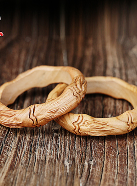 肥城桃木手镯女款手环手工雕刻民族风木质雕花手镯女饰品情侣镯子