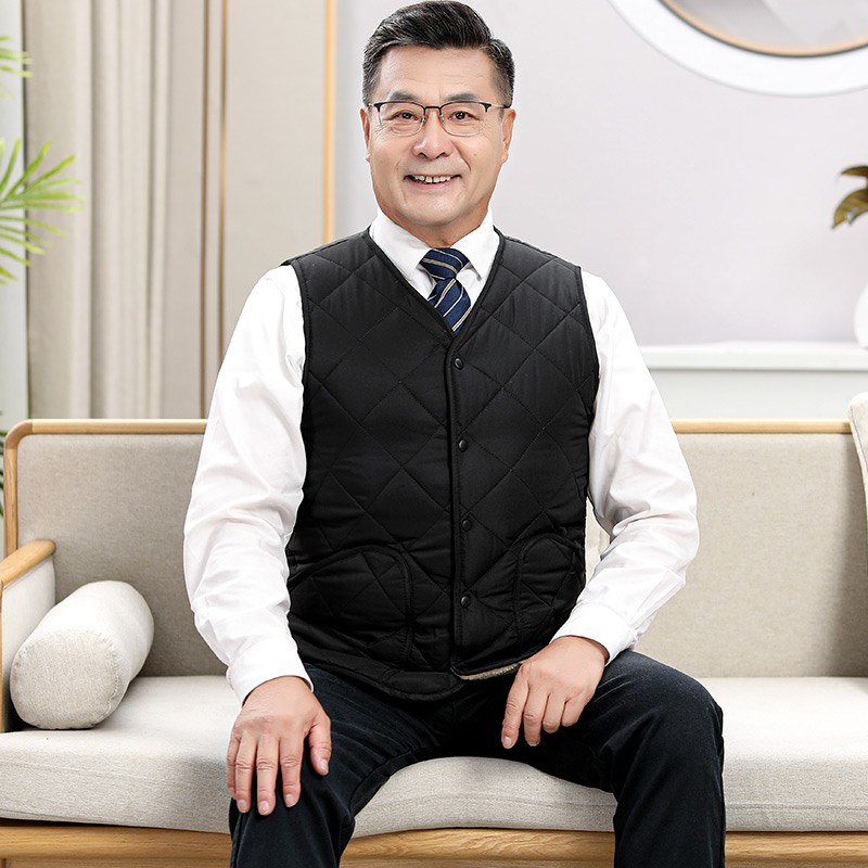 冬季老人男马甲加绒加厚背心爸爸坎肩中老年人马夹爷爷装保暖上衣 - 图0