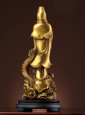 乘龙观音菩萨佛像供奉家用居家客厅大号中式装饰纯铜观世音摆件