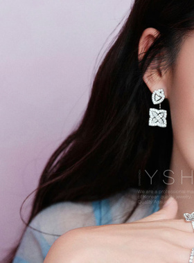 李沁同款耳环 精致锆石莲花四叶草耳钉气质女士耳饰轻奢高级感