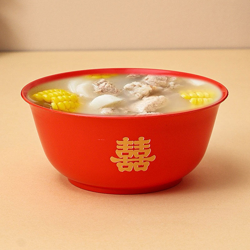 喜碗结婚一次性碗红色拜拜家用塑料碗勺子乔迁婚宴甜汤碗加厚加硬,淘宝优惠券,粉丝福利购,淘宝优惠卷