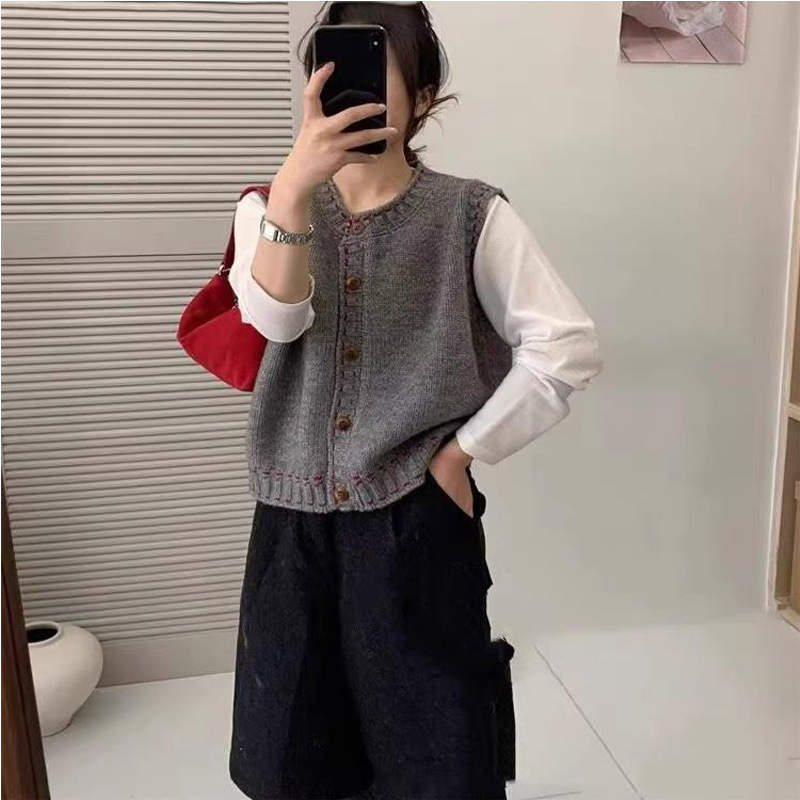 2025春秋款叠穿新款宽松复古针织毛衣马甲女背心韩版百搭外穿