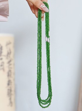 新中式绿色天然石串珠项链女时尚百搭高级感气质小众民族风锁骨链