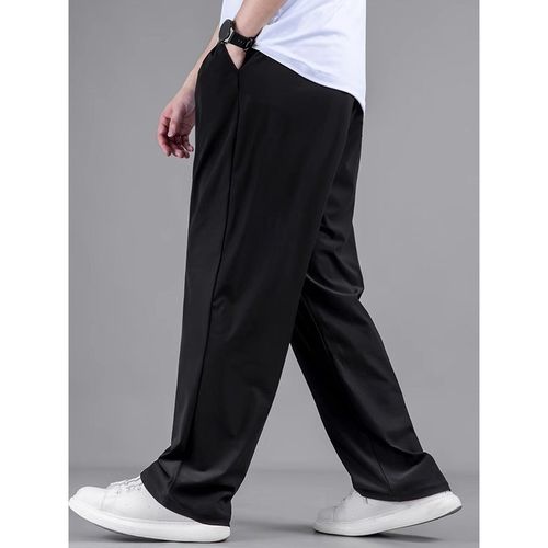 大码冰丝裤男裤子夏季垂感黑色休闲裤宽松加肥加大男裤胖子阔腿裤 - 图2