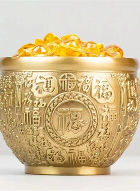 黄铜百福缸祝福缸福字黄铜米缸家用办公室黄铜家居摆件