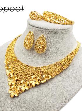 极速项链套装首h饰饰品耳环欧美时尚新娘女新款戒指四配饰镀金非