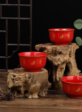 新品道家红色陶瓷道家莲花供佛果盘供水杯供盘香炉供财.神供佛花