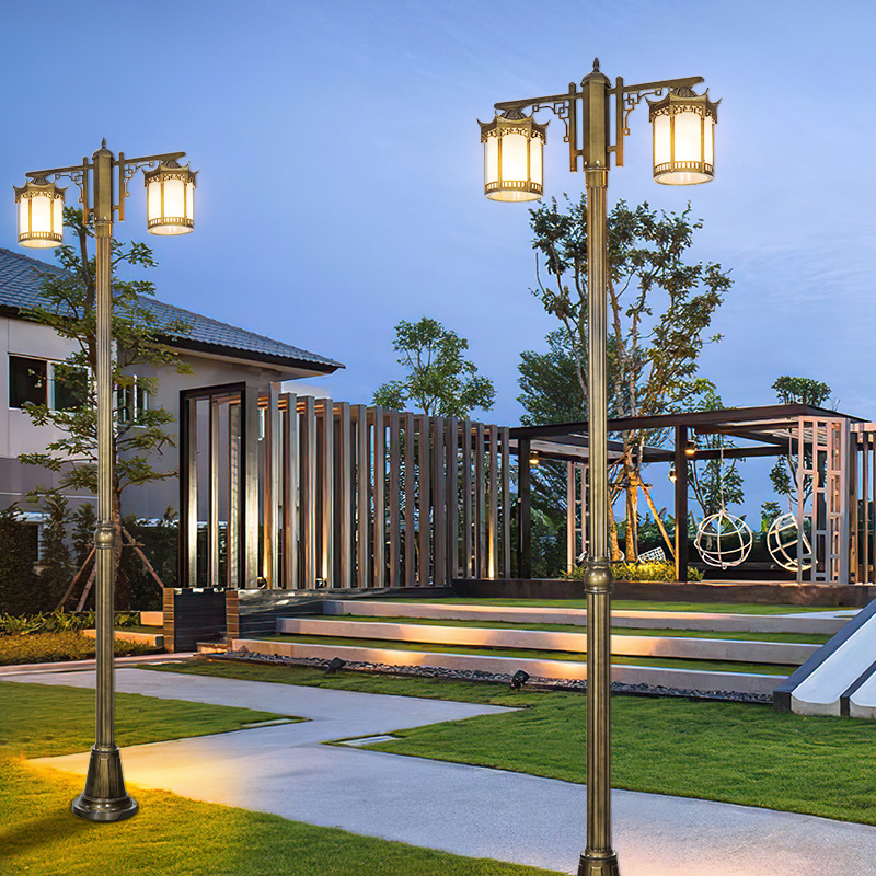 户外庭院灯欧式防水双头别墅花园过道灯中式复古室外高杆景观路灯