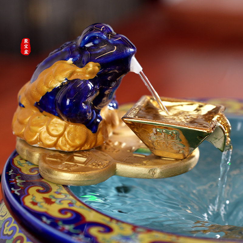 瓷塘祥汇 景德镇陶瓷流水摆件聚宝盆金蟾吐水 桌面招财聚财风水轮,淘宝优惠券,粉丝福利购,淘宝优惠卷