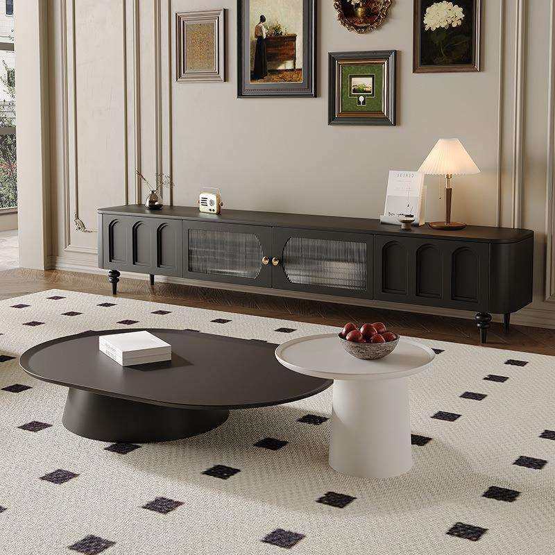 法式复古电视柜茶几组合现代简约客厅地柜实木黑色中古,淘宝优惠券,粉丝福利购,淘宝优惠卷