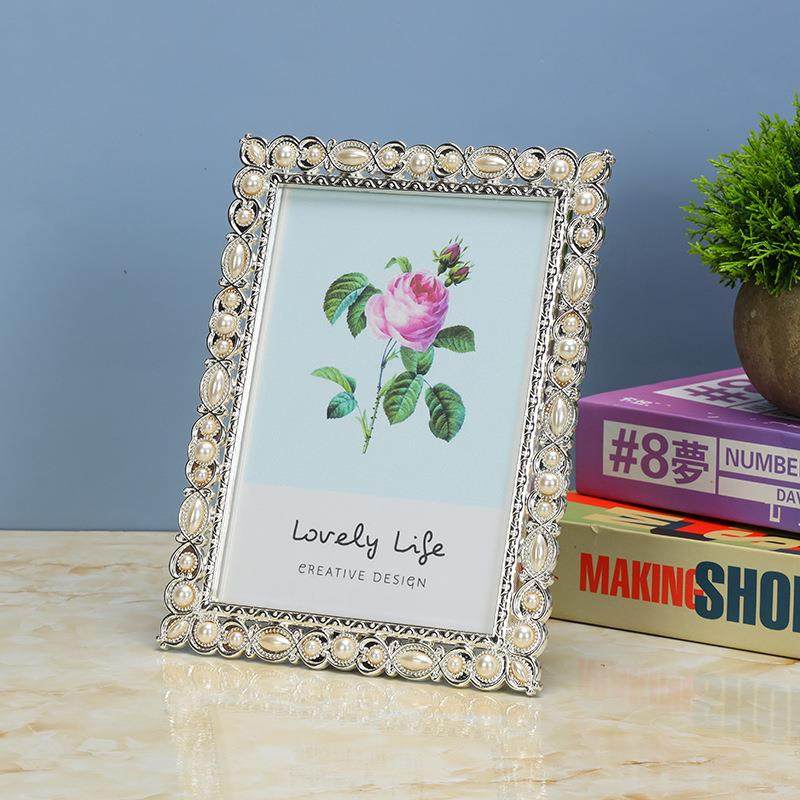 简约银色镶珍珠金属相框，轻奢相框摆台,淘宝优惠券,粉丝福利购,淘宝优惠卷
