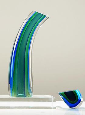 彩色琉璃异形轻奢几何摆件客厅样板间餐桌酒店桌面玄关装饰品摆设