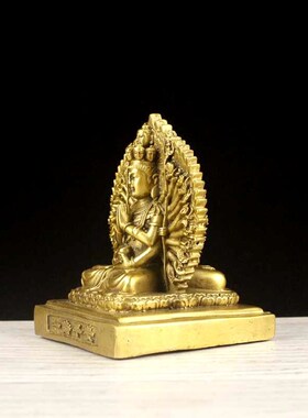 铜千手观音菩萨佛像摆件双面两面观世音汽车车载家居装饰品