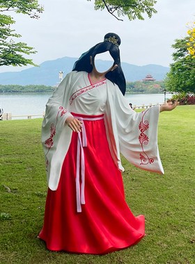 网红面部镂空露脸玻璃钢雕塑古装汉服人物大摆件景区引流拍照打卡