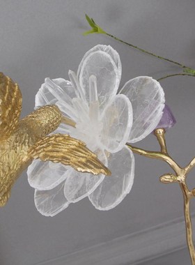 轻奢后现代家居客厅茶几电视柜玄关装饰品水晶石花铜鸟艺术品摆件