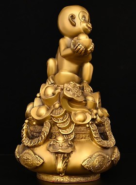 多吉缘黄铜属相猴精品聚宝盆铜器摆件适合客厅办公居家装饰铜器