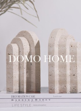 北欧风侘寂黄洞石层叠书挡书立样板间摆件客厅书V房桌面家居饰品