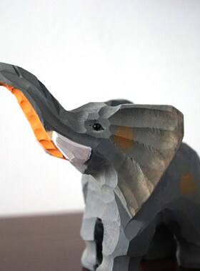 吉祥大象手工f木雕小摆件可爱卡通手工雕刻公仔桌面装饰摆放小礼