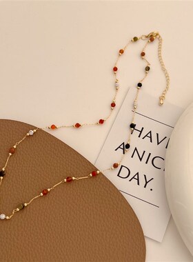 复古串珠水晶项链女 2024秋冬爆款轻奢小众锁骨链 气质高级感颈链