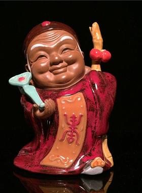 石湾公仔寿星公寿星婆陶瓷摆件客厅玄关福禄寿摆设长辈生日送礼物