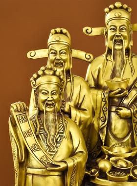 纯黄铜财神爷大号佛像五路财神聚宝盆财神像店铺公司开业送礼品