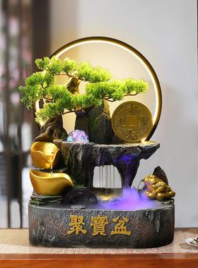 聚宝盆开业礼物店铺前台风水轮装饰办公室桌面招财流水摆件循环水