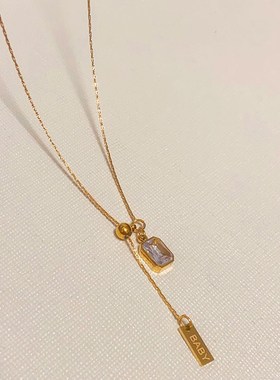 2024年新款法式复古方块锆石项链女简约时尚轻奢高级感百搭锁骨链