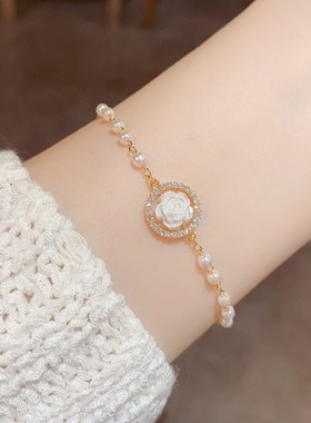锆石花朵圆环珍珠可调节手链个性气质轻奢手串小众设计感手饰