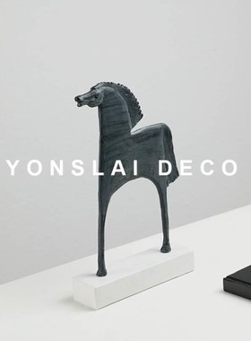 新中式黑色金属马摆件样板房售楼部卧室书房客厅桌面玄关软装饰品