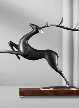 广森亿招财全铜鹿客厅一跃千里电视柜玄关装饰轻奢高档办公室摆件