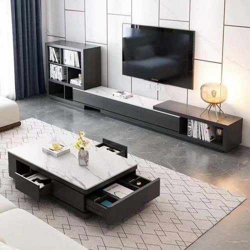现代时尚意式极简岩板电视柜茶几组合客厅家用储物茶几伸缩电视柜 - 图2