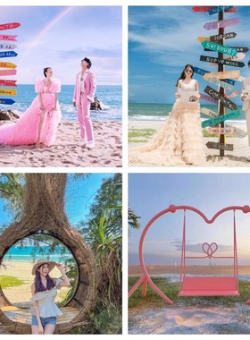 网红秋千座椅热气球打卡拍照指示牌沙滩露营O游乐景区婚礼装饰摆