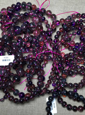 天然紫发晶手链 紫发草莓晶手串超级七三轮骨干彩发晶手链 发丝顺