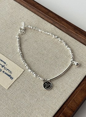 日韩版碎银几两手链女小众设计高级感吉挂牌铃铛手环轻奢几何手饰