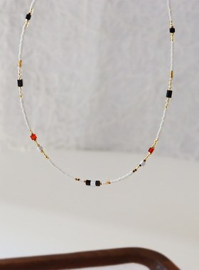 新款时尚米珠珍珠手工串珠项链复古百搭高级感小众个性简约锁骨链