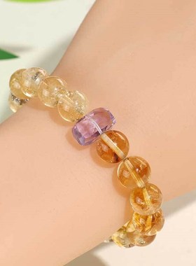 黄塔晶黄阿塞水晶串珠手链不掉色女夏季紫水晶铜配件手串首饰