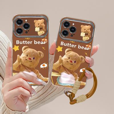 适用苹果16promax手机壳新款iphone15pro硅胶14黄油小熊13可爱女网红12秋冬11挂绳xsmax高级8plus镜头7p全包