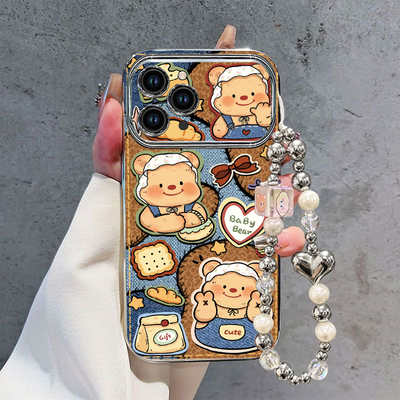 适用苹果16promax手机壳新款iphone15pro硅胶14饼干小熊13可爱女网红12秋冬11挂绳xsmax高级8plus镜头7p全包