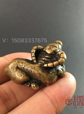 极速纯铜生肖牛铜牛m小牛 茶宠铜手把件挂件牛吊坠实心黄铜水牛小