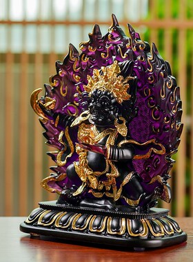 新品琉璃大黑天财神像二臂玛哈嘎拉护法家用桌面S装饰摆件家居供