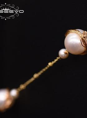 极速天然淡水珍珠l项链女复古绕线毛衣链感手工珍珠吊坠饰品