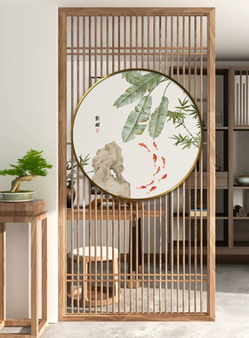 极速九鱼图招财玄关装饰画新中式餐厅饭店L背景墙挂画入户正对门