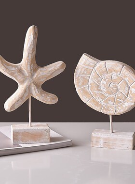 极速海洋风格餐厅海马海螺海x星摆设地中海木工艺客厅房间装饰桌